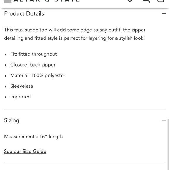 NWT Mia Faux Suede Top from Altar’d State - Picture 7 of 10